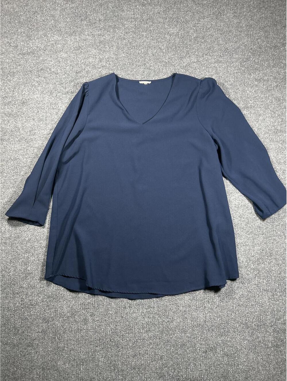 Navy Blue V-Neck Long Sleeve Blouse